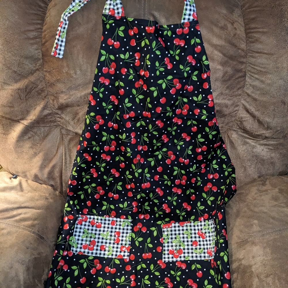 Cherries Checkered Kitchen Apron Cherry